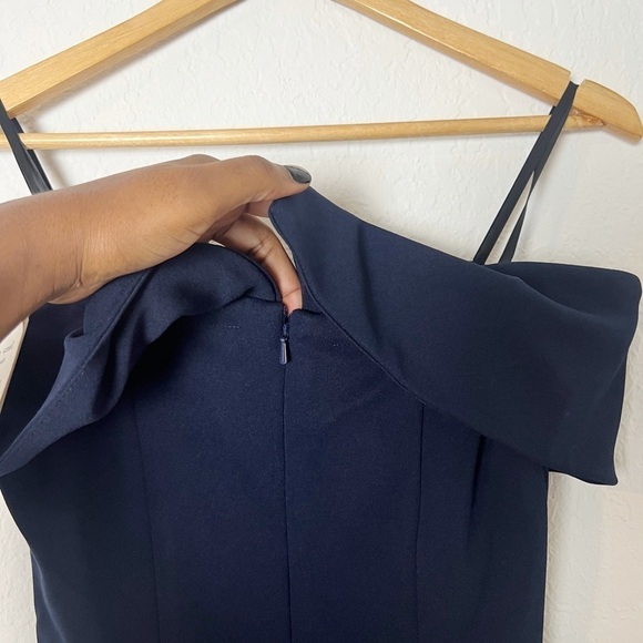 Aqua Navy Blue Off Shoulder Layered Mermaid Dress - Picture 5 of 7